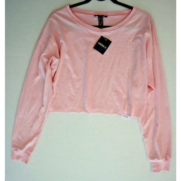 Forever 21 Women's Sz Medium Pink Cropped Long Sleeve Knit Top - Picture 8 of 8